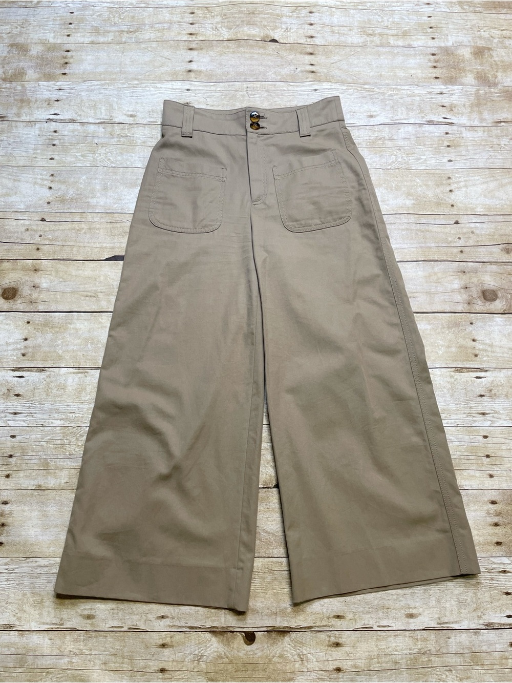 Zara Woman Studio Khaki High Rise Wide Leg Crop Utility Pants